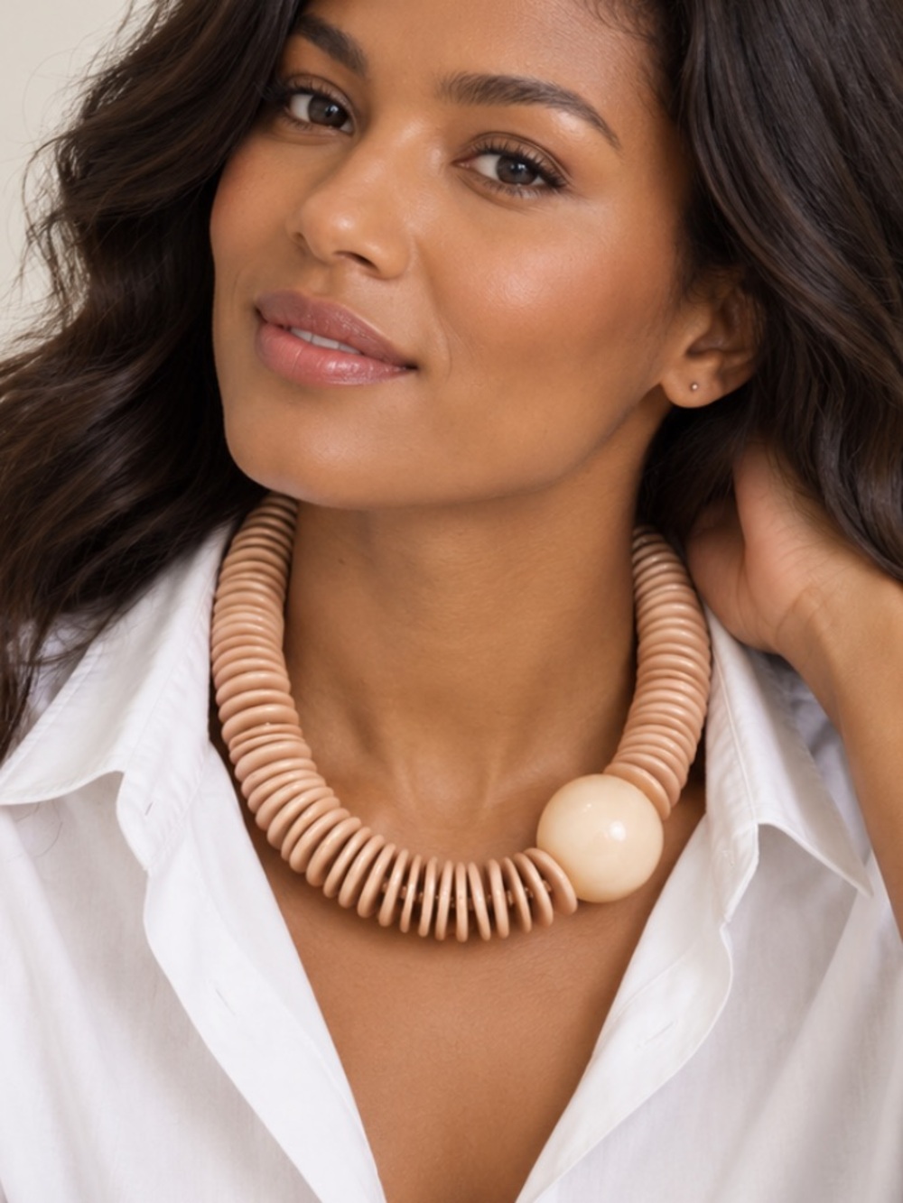 New! Beige Disk Beaded Dopamine Necklace NWOT